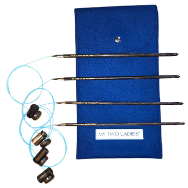 Seda azul | Juego de agujas de crochet tunecinas ajustables | 4 tamaños | H, I, J, K | con estuche personalizado